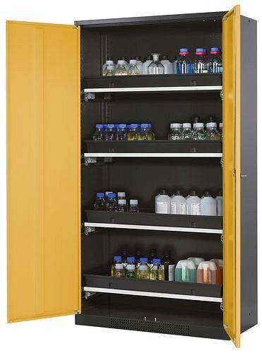 asecos Chemikalienschrank Systema-T CS-104, Korpus anthrazit, gelb, inkl. 4 Tablarauszüge, 202615