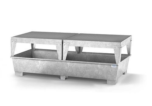 DENIOS Auffangwanne classic-line für 2 IBC, verzinkt, 2 Abfüllböcke, 273872