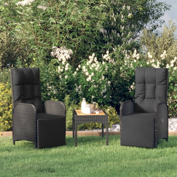 vidaXL Garten-Relaxstühle 2 Stück mit Tisch Schwarz Poly Rattan, 319910