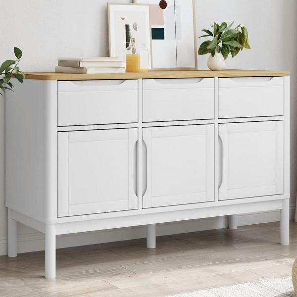 vidaXL Sideboard FLORO Weiß 114x43x74 cm Massivholz Kiefer, 374024