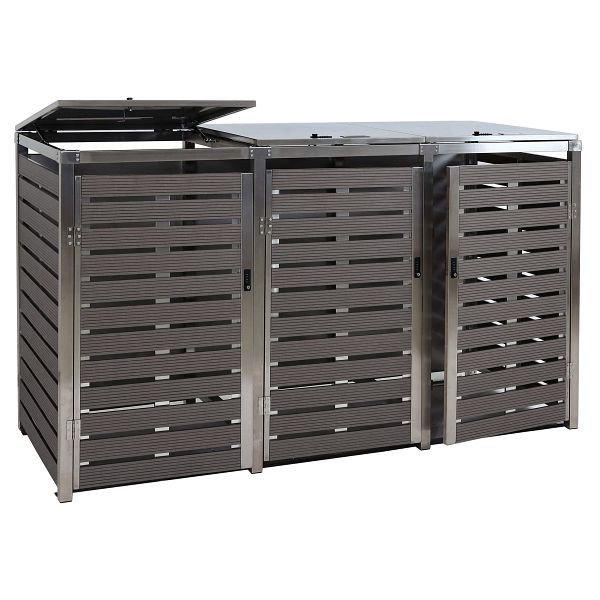 Mendler 3er Mülltonnenverkleidung HWC-K14, Mülltonnenbox, 120x200x85cm WPC Edelstahl 104kg, anthrazit, 87690+87691+87692