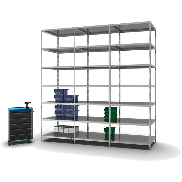 hofe Fachboden-Grundregal, 3000x800x1000 mm, 7 Fachebenen, verzinkt, 125 kg Fachlast, 875 kg Feldlast, zweiseitige Bedienung, WZG30810L