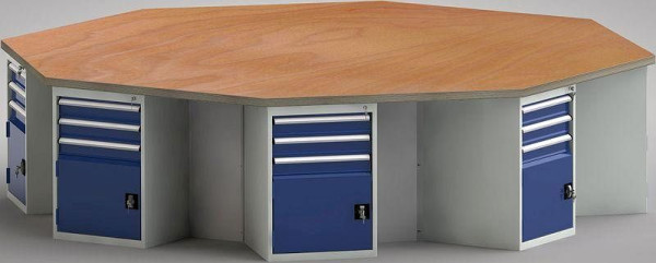 KLW PROFI-Werkbank in Achteckform (ERGO-Version) mit Buchen-Multiplexplatte in 8-Eck-Form 3259 x 3259 x 45 mm L x B x S, WP670E-1350M45-E0002
