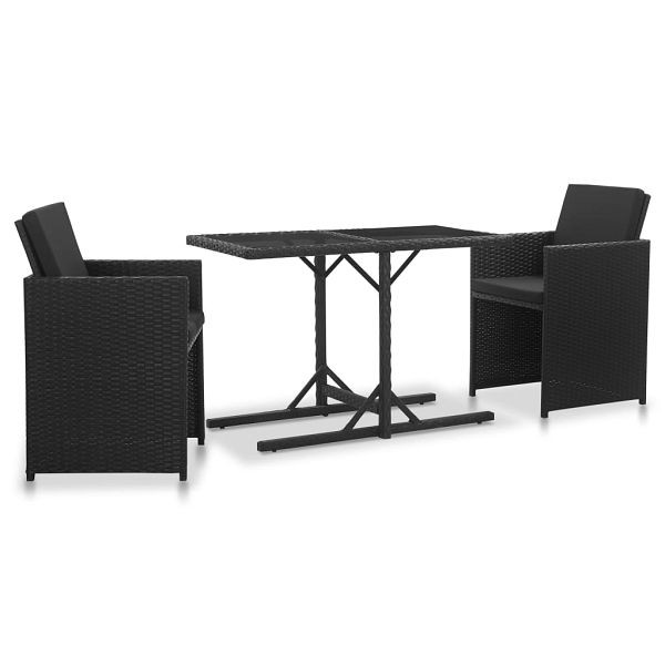 vidaXL 3-teilig Garten-Essgruppe mit Auflagen Poly Rattan Schwarz, 46373