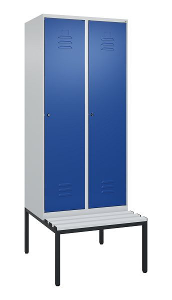 C+P Umkleidespind Classic PLUS mit Mitteltrennwand, 2 Abteile, 2120x800x815mm, 7035/5010, Zylinderschlösser, 0800507-22F S10018