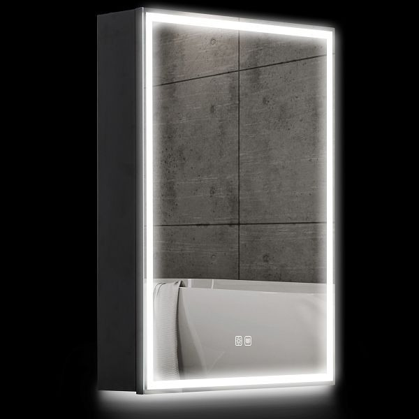HOMCOM Spiegelschrank, Badschrank mit LED, 50 x 70 cm, dimmbar, Anti-Beschlag, Schwarz, 834-790V00BK