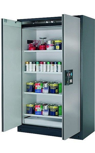 asecos Sicherheitsschrank Q-CLASSIC-90, Q90.195.120 in Silber mit 4x Fachboden (Stahlblech), 30001-049-30006