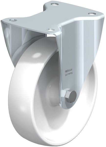 Blickle B-PO 175R Stahlblech-Bockrolle mit Anschraubplatte, Polyamid, Weiß, 46847