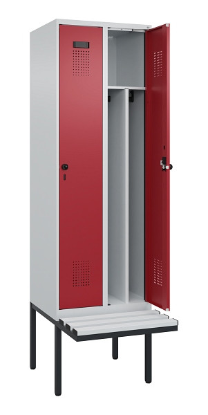 C+P Spind Evolo PLUS, 2 Abteile, 2120x600x815mm, 7035/3003, Drehriegel, Material Sitzfläche Kunststoff, 0490407-20F S10058