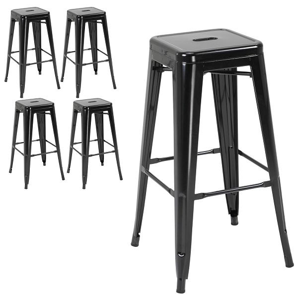 HOMCOM 4er-Set Barhocker aus Metall, für drinnen und draußen, stapelbares Design, Schwarz, 835-177BK