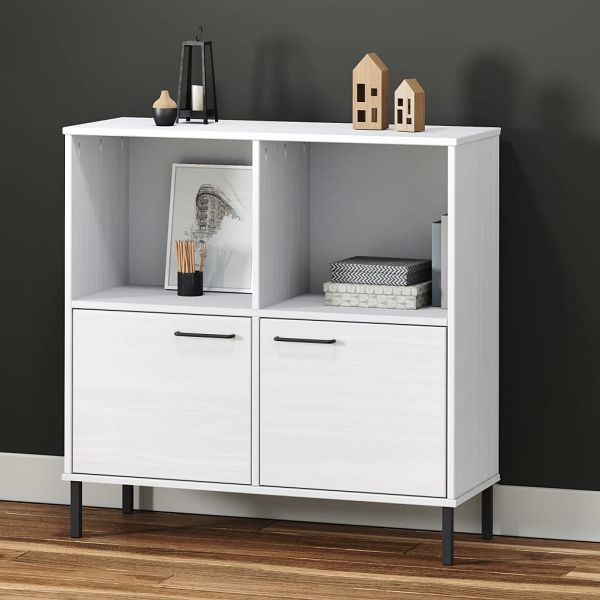 vidaXL Bücherregal OSLO mit Metallbeinen Weiß 90x35x90,5 cm Massivholz, 351017