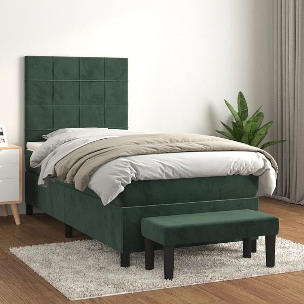 vidaXL Boxspringbett mit Matratze Dunkelgrün 90x190 cm Samt, 3137818