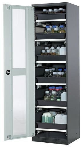 asecos Chemikalienschrank Systema-T CS-56LG, Korpus anthrazit, Flügeltüren grau, 6 Tablarauszüge, 209027