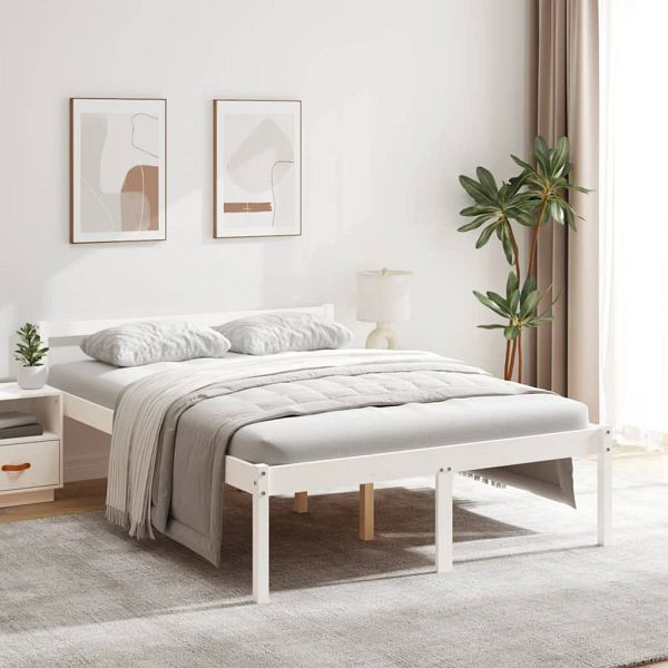 vidaXL Seniorenbett Weiß 135x190 cm Massivholz Kiefer, 810590