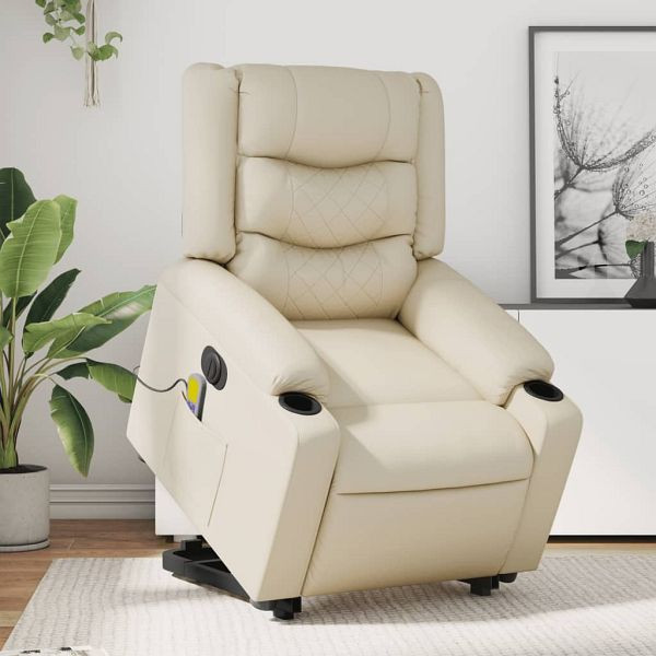 vidaXL Massagesessel mit Aufstehhilfe Elektrisch Creme Kunstleder, 3206564