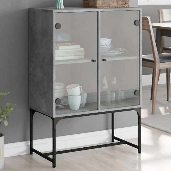 vidaXL Beistellschrank mit Glastüren Betongrau 69x37x100 cm, 836549