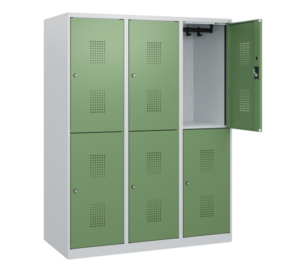 C+P Doppelstöckiger Spind Evolo PLUS, 6 Fächer, 1530x1200x500mm, 7035/6011, Zylinderschloss, 0493005-32 S10036