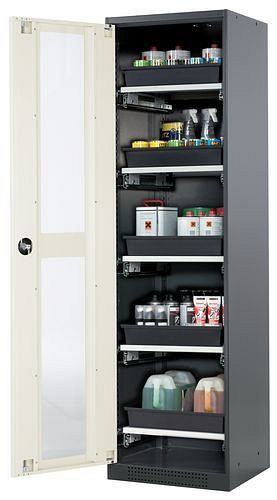 asecos Chemikalienschrank Systema-T CS-55LG, Korpus anthrazit, Flügeltüren weiß, 5 Tablarauszüge, 208995