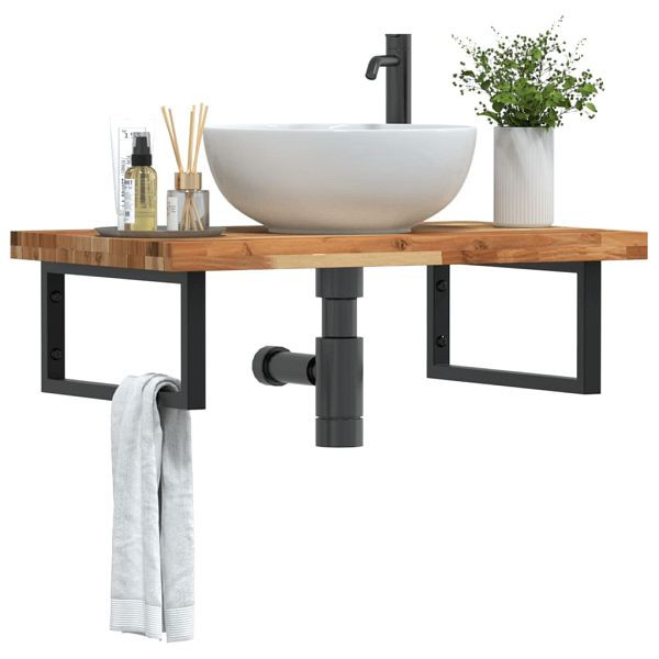 vidaXL Waschbeckenregal Wandmontage Stahl und Akazienholz, 3302849