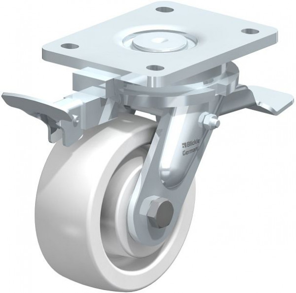 Blickle LO-SPO 127K-ST-RI4 Stahlgeschweißte Schwerlast-Lenkrolle mit Feststeller, Polyamid, Weiß, 852992