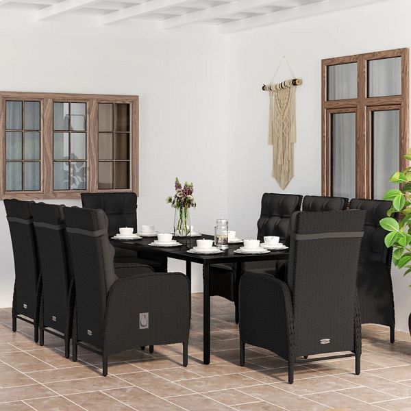 vidaXL 9-teilig Garten-Essgruppe mit Kissen Schwarz, 3099358