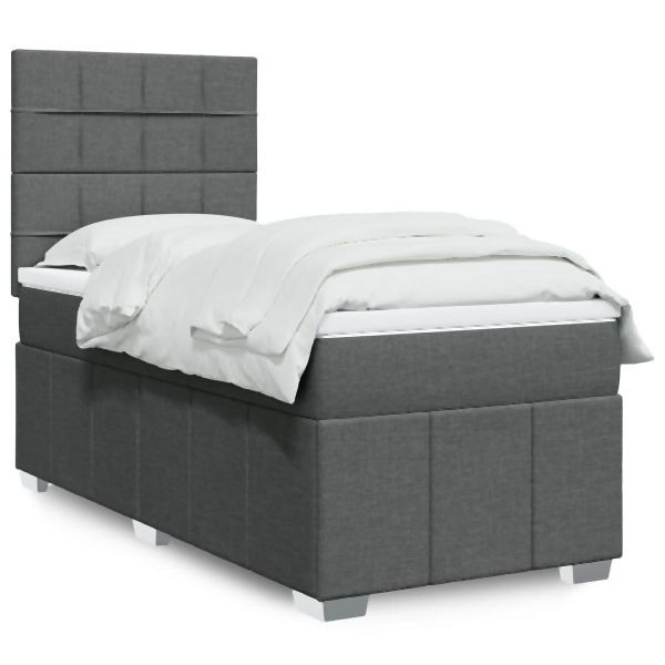 vidaXL Boxspringbett mit Matratze Dunkelgrau 90x200 cm Stoff, 3293852