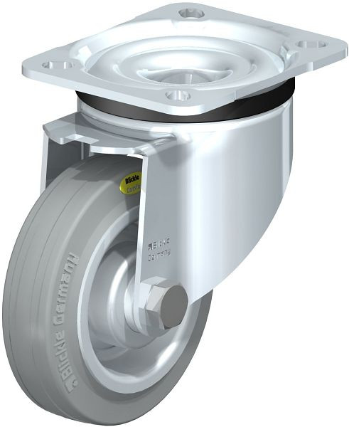 Blickle LK-RD 100R-1-VLI Stahlblech-Lenkrolle, schwere Ausführung, mit Anschraubplatte, Zweikomponenten-Vollgummi, Grau, 295402
