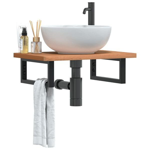 vidaXL Waschbeckenregal Wandmontage Stahl und Massivholz Buche, 3302369
