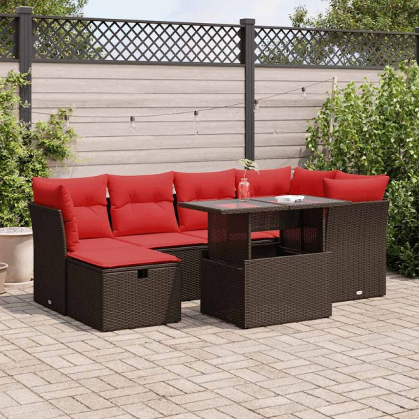 vidaXL 7-teilige Garten-Sofagarnitur mit Kissen Braun Poly Rattan Akazie, 3327784