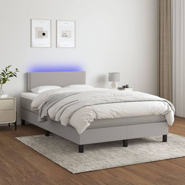 vidaXL Boxspringbett mit Matratze & LED Hellgrau 120x200 cm Stoff, 3133061