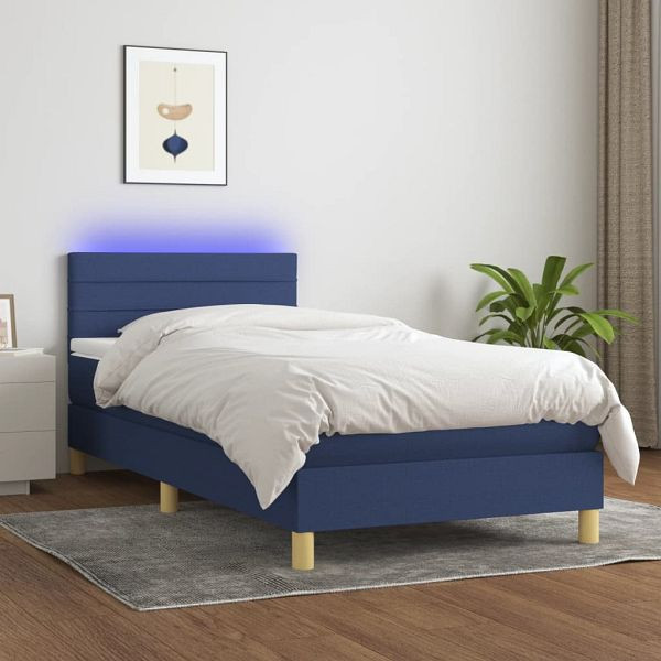 vidaXL Boxspringbett mit Matratze & LED Blau 100x200 cm Stoff, 3133779