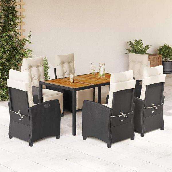 vidaXL 7-tlg. Garten-Essgruppe mit Kissen Schwarz Poly Rattan, 3212903