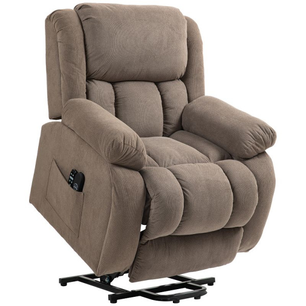 HOMCOM Fernsehsessel mit Massage- und Wärmefunktion, Elektrischer Aufsteh-Sessel, Fernbedienung, Seitentaschen, Hellbraun, 713-173V90LR