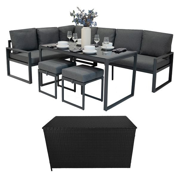 Monster Aluminium 5-teiliges Ecksofa-Set mit schwarzer Rattan-Aufbewahrungsbox, Anthrazitgrau, 215701