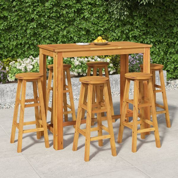 vidaXL 7-tlg. Gartenbar-Set Massivholz Akazie, öl-behandelt, 3154395