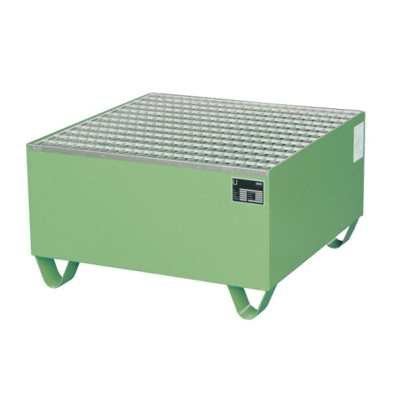 STEIN HGS Auffangwanne Serie 2000, 203 Liter, RAL 6011 resedagrün, Gesamthöhe 460 mm, lackiert, 1x 200 Liter Fass, Gitterrost, 79194.0010