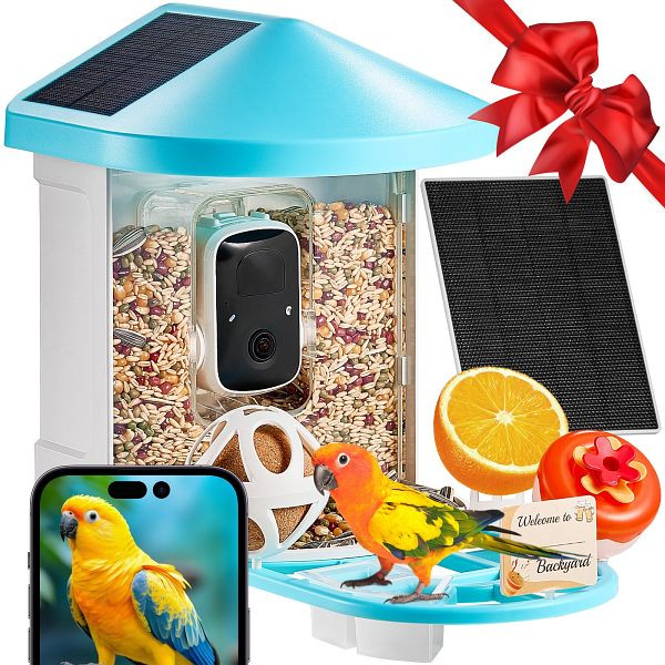 VEVOR Vogelfutterhaus mit Kamera Vogelfutterstation Futterspender 3xSolarmodule, DSXTDWNQWDCM68Z6HY3