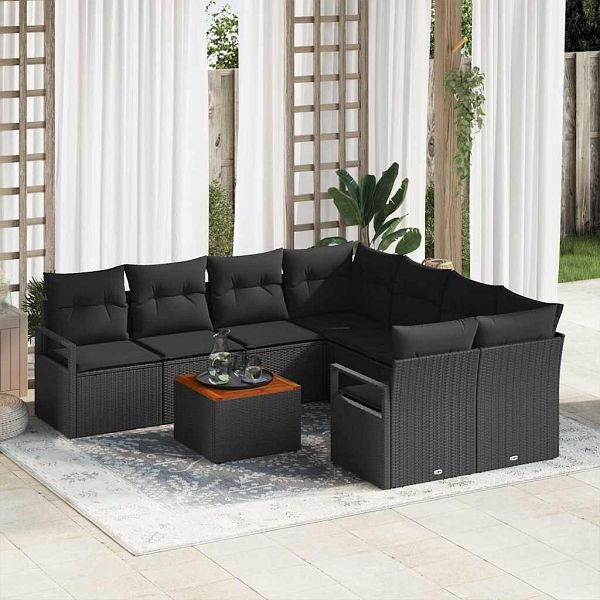 vidaXL Garten-Sofa-Set 9-teilig Schwarz, 3356357, 8721288366283