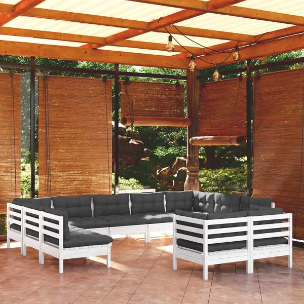 vidaXL 11-teilig Garten-Lounge-Set mit Kissen Weiß Kiefer Massivholz, 3097260