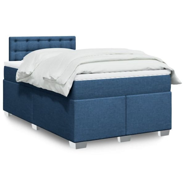 vidaXL Boxspringbett mit Matratze Blau 120x200 cm Stoff, 3285875
