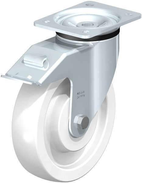 Blickle LK-SPO 200K-FI Stahlblech-Lenkrolle, schwere Ausführung, mit Anschraubplatte & Feststeller, Polyamid, Weiß, 622043