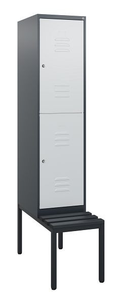 C+P Doppelstöckiger Spind Classic PLUS, 1950x400x815mm, 7016/7035, Zylinderschlösser, mit untergebauter Sitzbank, 0803505-12 S10088