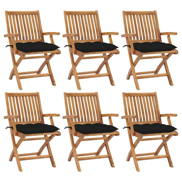 vidaXL Klappbare Gartenstühle mit Kissen 6 Stück Massivholz Teak, 3072773