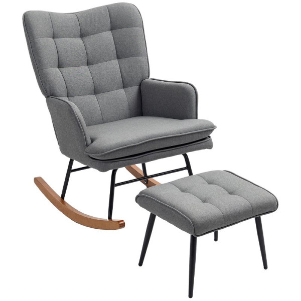 HOMCOM Schaukelstuhl mit Hocker, komfortabel, bis 139 kg, Leinenoptik, 64x89x90cm, Dunkelgrau, 839-867V00CG