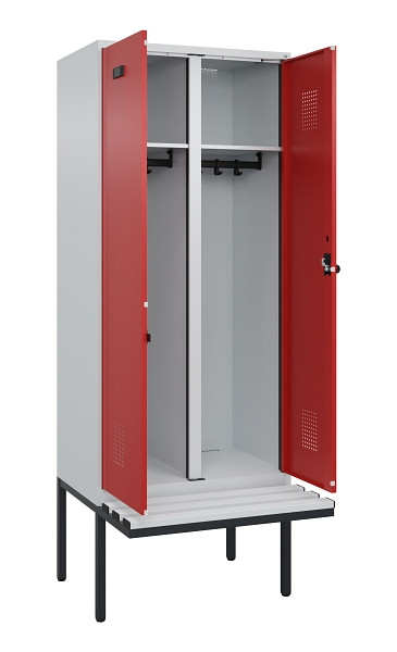 C+P Schwarz-Weiß-Spind Evolo PLUS, Bank, 2 Abteile, 2120x800x815mm, 7035/3000, Drehriegel, Material Sitzfläche Kunststoff, 0490427-22 S10057