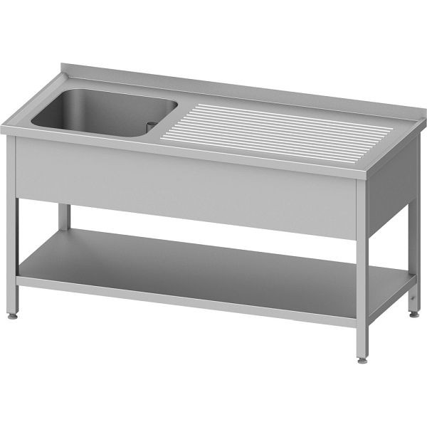 Stalgast Edelstahl Spültisch mit Grundboden, 1500x600x850 mm, mit einem Becken links, mit Aufkantung, verschweißt, VST15621LA