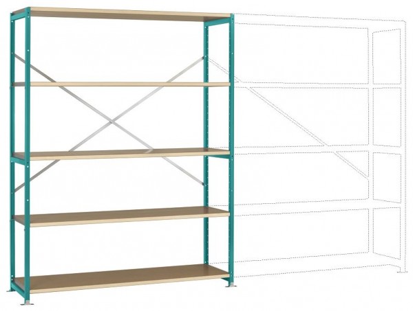 Manuflex Großfach-Steckregal Grundregal mit 5 Holzverbundböden, HxBxT = 2000 x 1530 x 400 mm, wasserblau, RP1041.5021