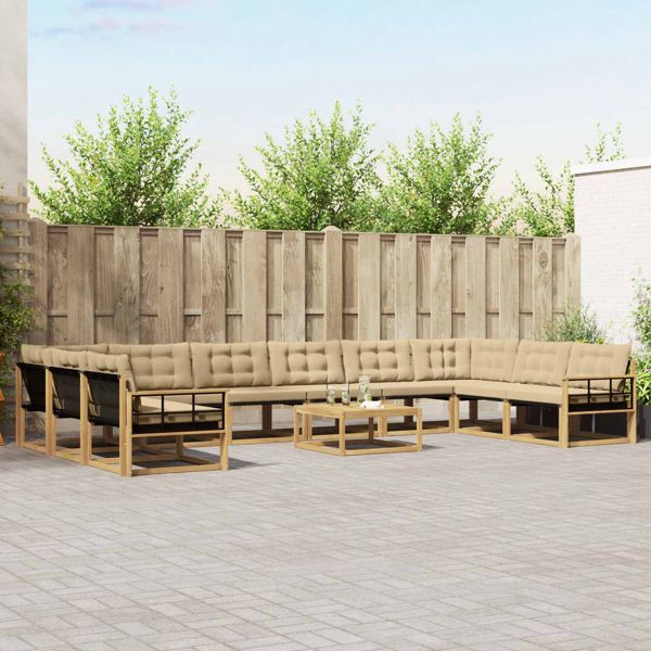 vidaXL Outdoor-Sofagarnitur mit Kissen 11-teilig Weiß und Beige, 3389147