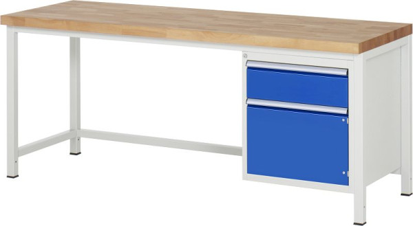 RAU Werkbank Serie 8000 - Gestell-Bauweise (Schweißgestell), Unterbau-Container (1x Schublade, 1x Flügeltür), 2000x840x700 mm, 03-8152A1-207B4S.11
