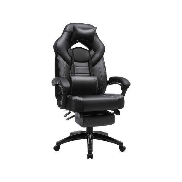 SONGMICS Gamingstuhl mit Fußstütze und Kopfstütze Schwarz, OBG077B01